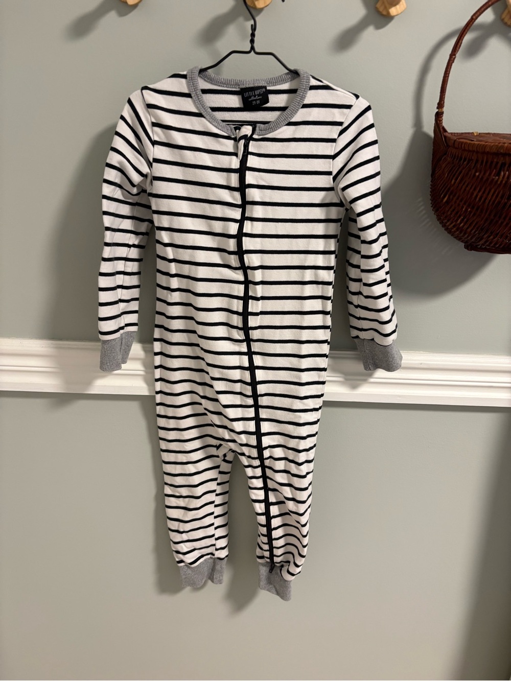 Little Bipsy Black & White Striped Footie Pajamas